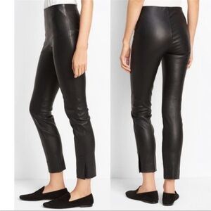 Vince Black Leather Stretch Split Hem Crop Pants Lamb Leather XS Pull On